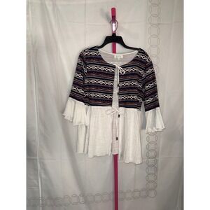 Grace and Lace Boho Tribal Print Bell Sleeve Kimono Cardigan Top XL